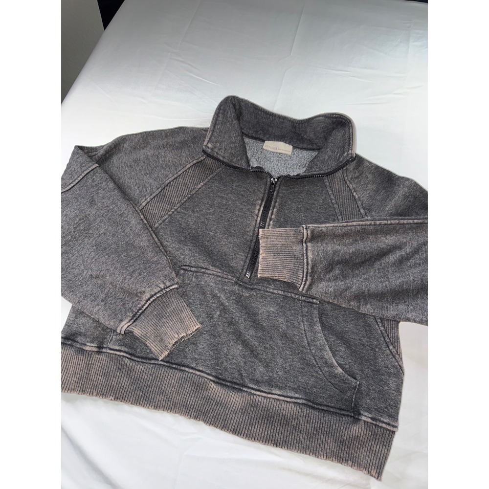 Zenana Women Charcoal Mineral Wash Quarter Zip Sweatshirt OTW-4370Y Large